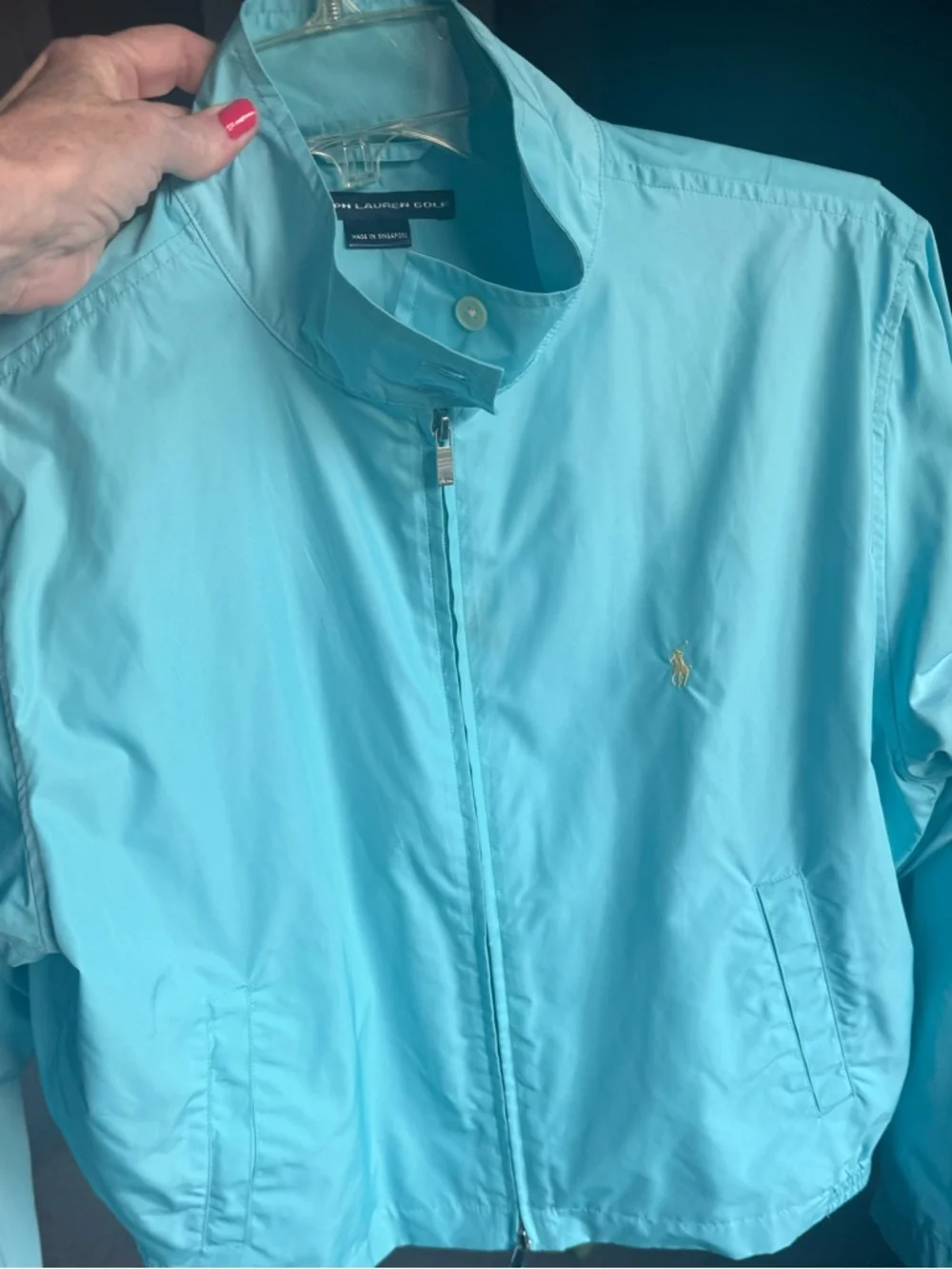 Ralph Lauren Golf Jacket women light blue/aqua full-zip mock neck button collar